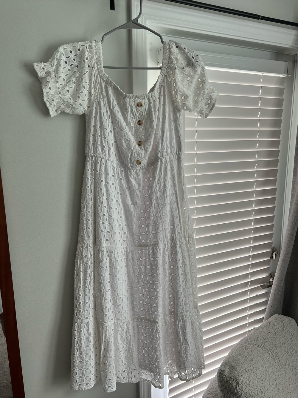 White midi eyelet dress
